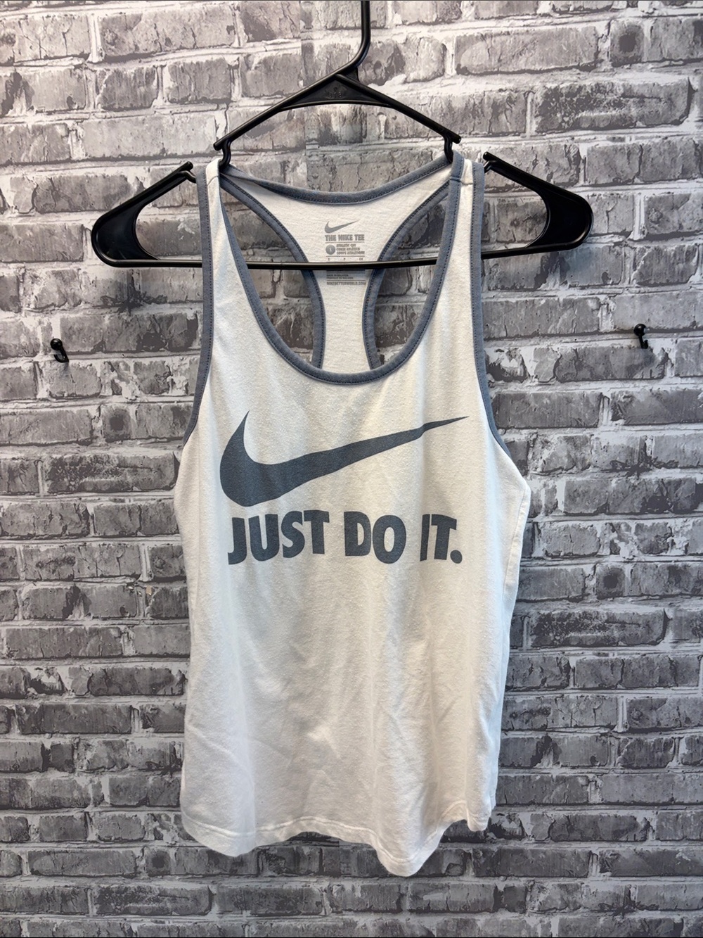 Nike White Tank Top‎ with Gray Swoosh and Text